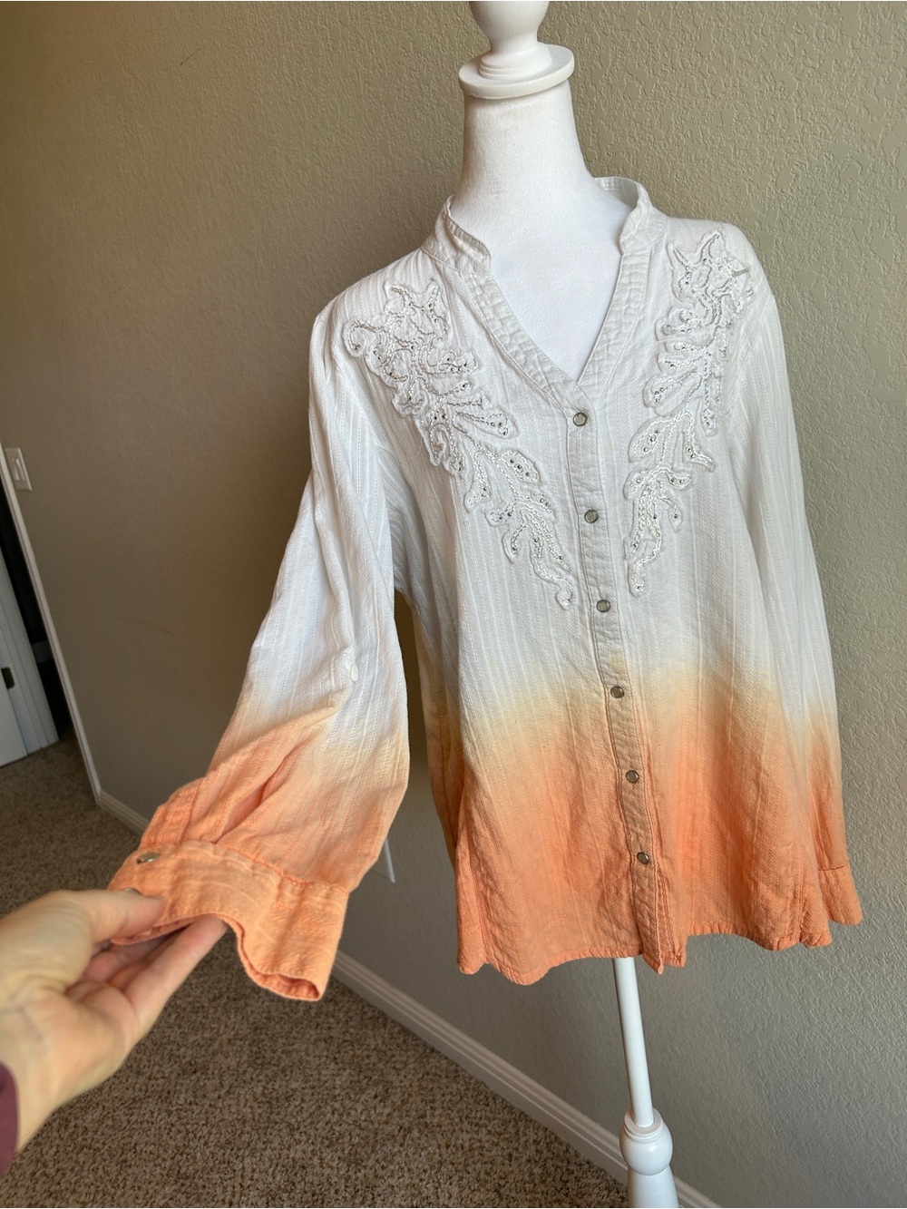 REBA Gauzy Cotton Coastal Cowgirl Ombré Pearl Snap Blouse Size XL - Picture 1 of 7